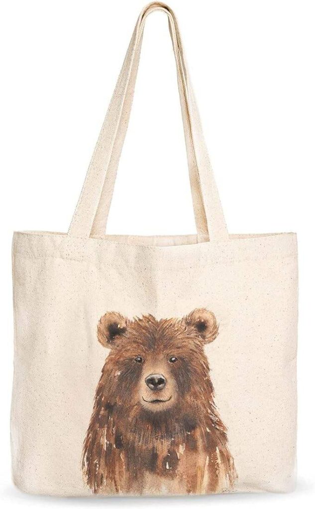 A bear tote bag featuring a beautiful watercolor painting.