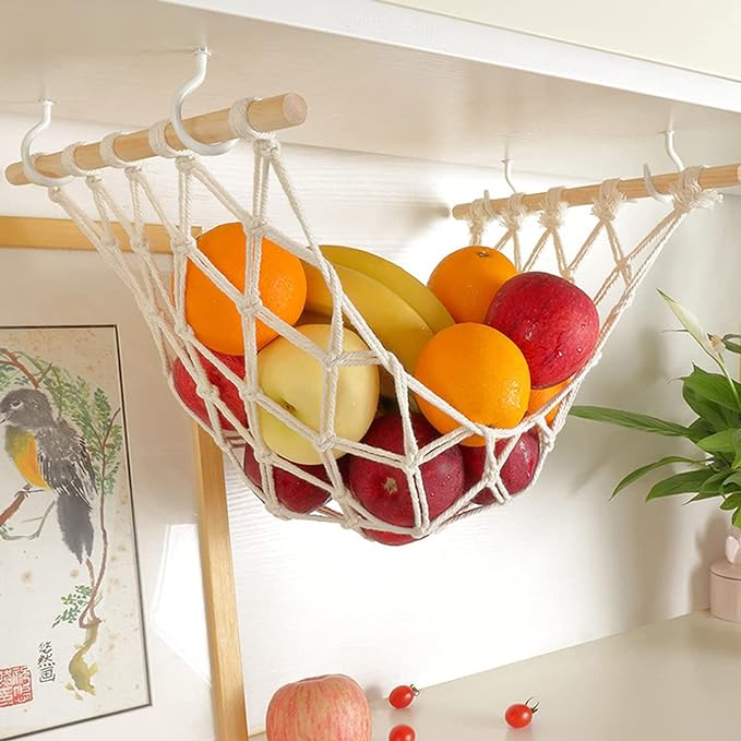 A white rope basket brimming with fresh fruits and vegetables, showcasing a colorful and healthy assortment.